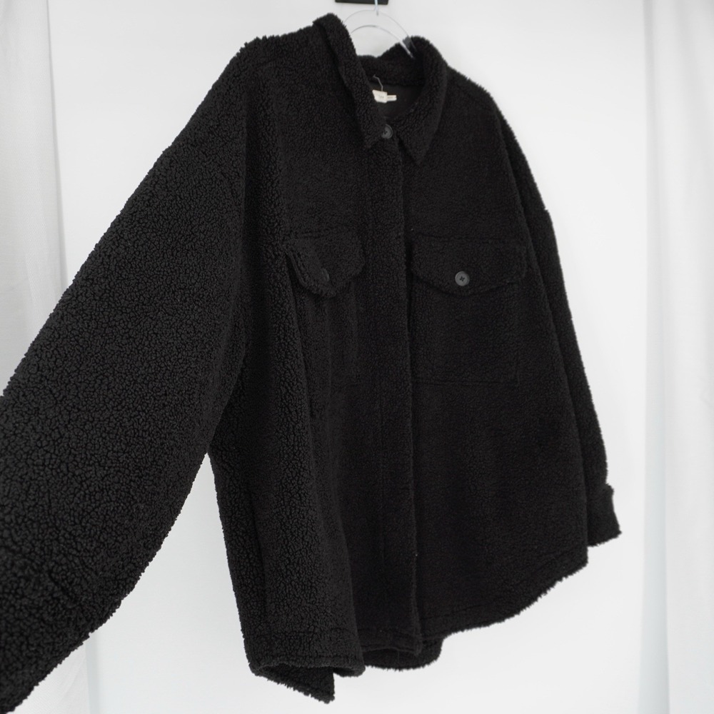 Good American Sherpa Shacket Jacket Midnight Black size 5/6 Faux Leather - Picture 8 of 13
